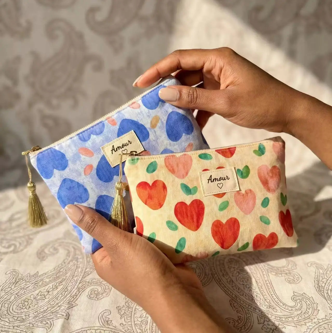 pochettes 14x20 coton cœurs mignons amour adorable