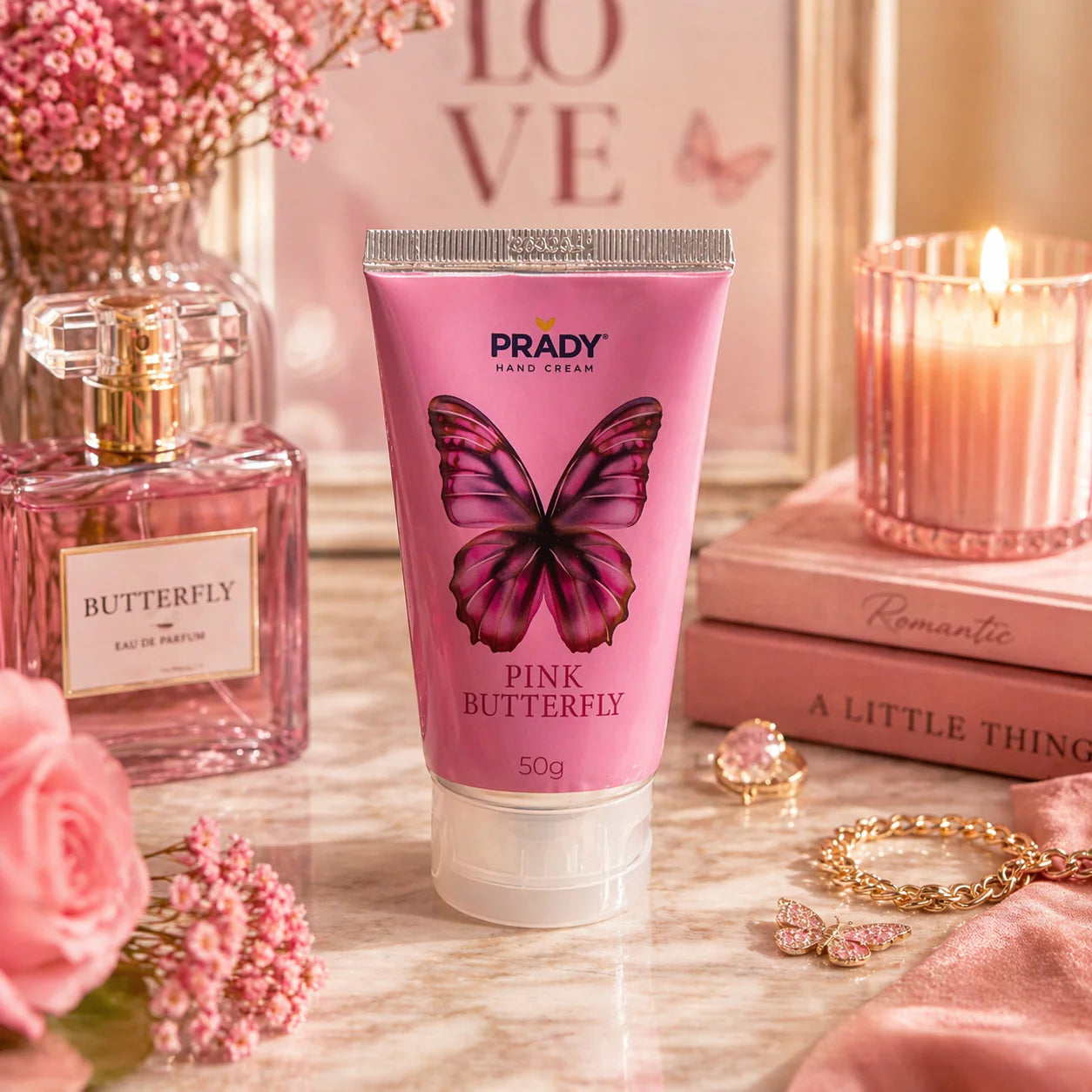 Crème Main Hydratante et Parfumée Pink Butterfly 50G - Prady