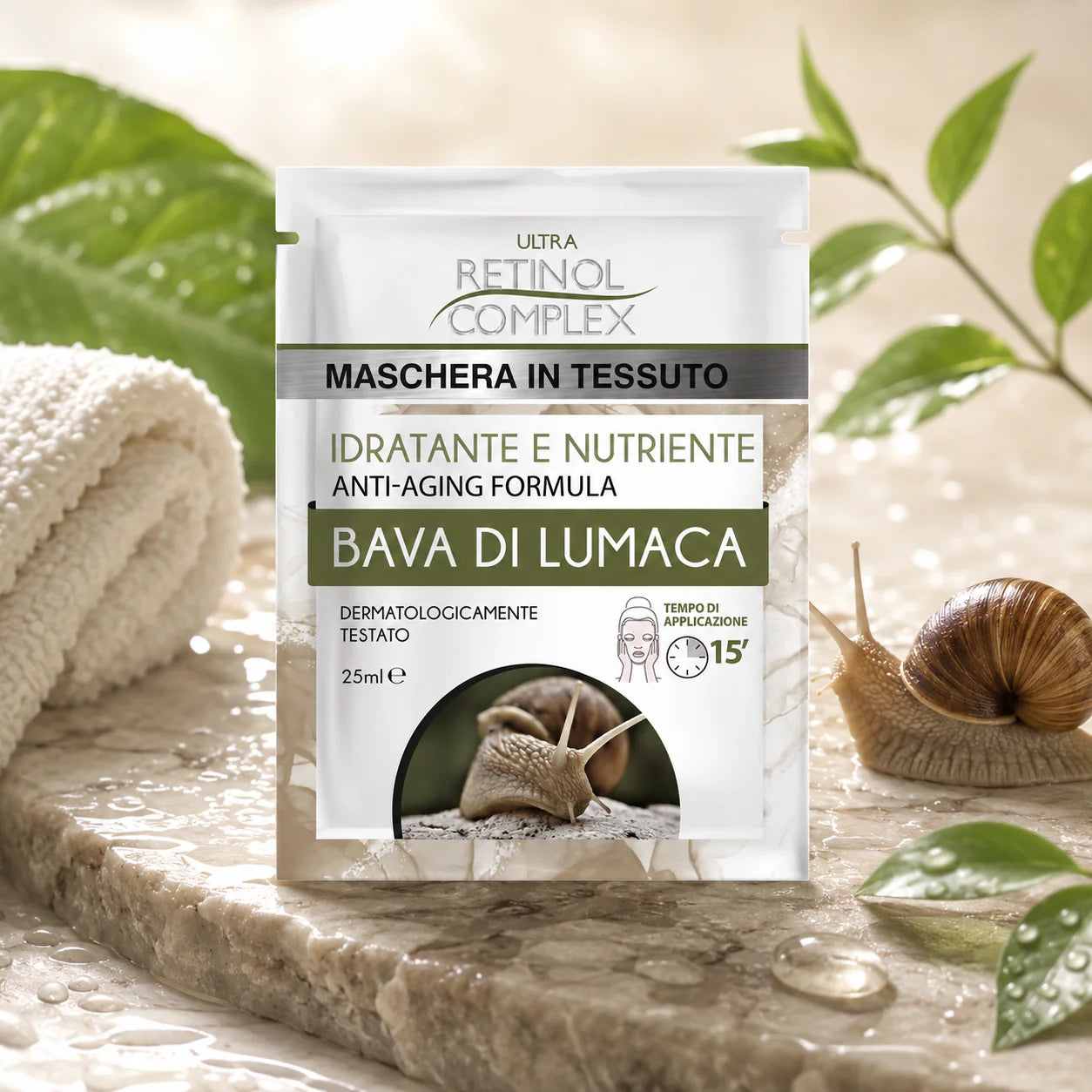 Masque en Tissu Visage à la Bave d’Escargot 25ml - Retinol Complex