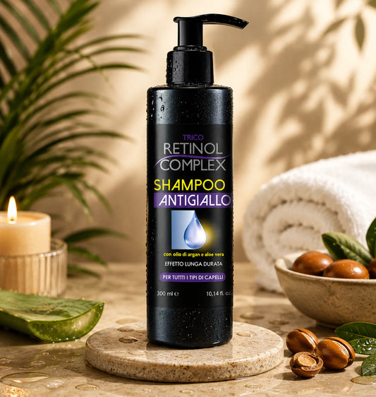 Shampoing Anti-Jaunissement Raviveur de Cheveux Blond & Blanc - Retinol Complex 300 ml pre co