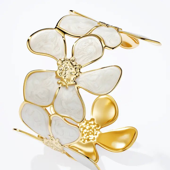 Bracelet jonc en acier inoxydable fleur