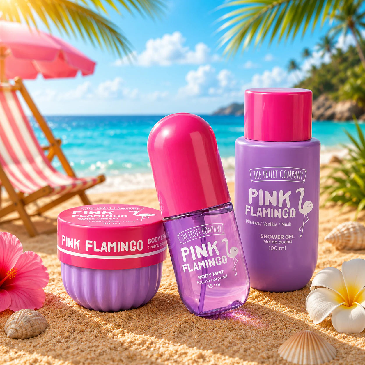 Travel Bag Summer Pink Flamingo 3 Pièces - The Fruit Company pre co
