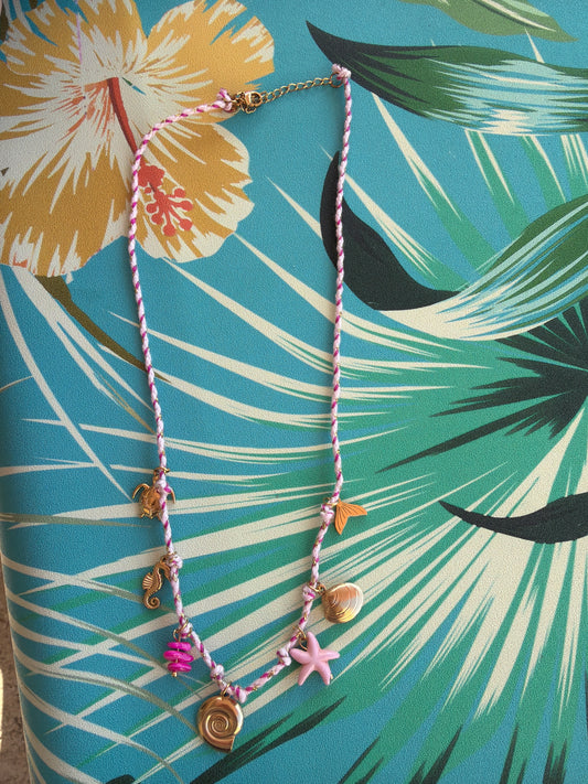 Collier Cordon Rose – Acier Inoxydable & Breloques Marines