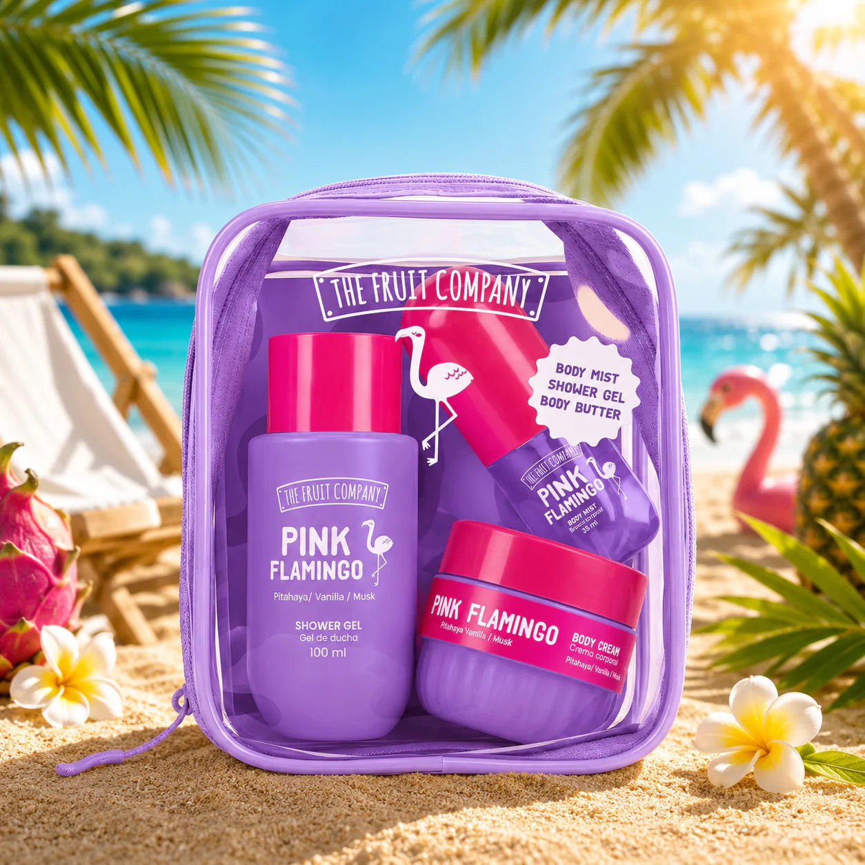 Travel Bag Summer Pink Flamingo 3 Pièces - The Fruit Company pre co