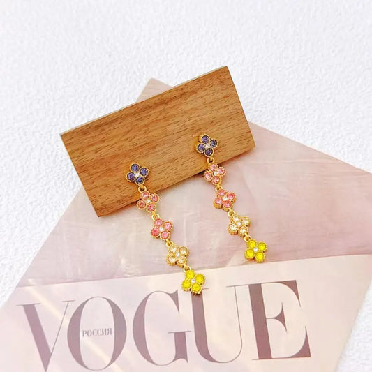Boucles oreille acier fleurs cristaux multicolores élégantes