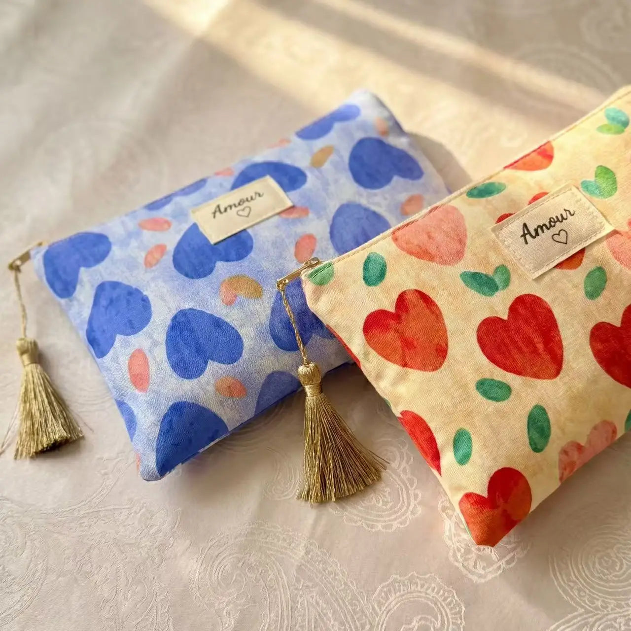 pochettes 14x20 coton cœurs mignons amour adorable