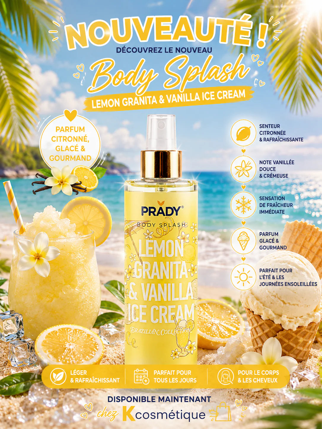 Brume Corps & Cheveux "Lemon Granita & Vanilla Ice Cream" 250ml - Prady Pré co
